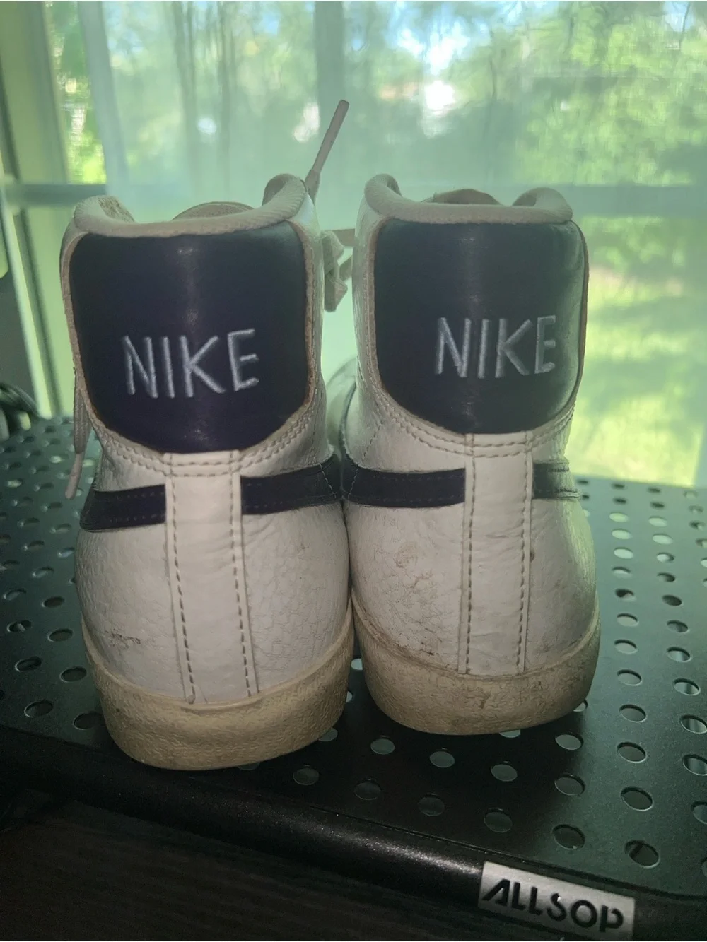 Nike Women's White High-Top Sneakers with Purple Swoosh and Pink Nike Script